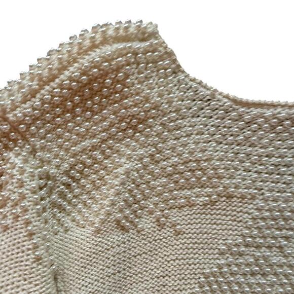 Nannell Vintage Pearl Embellished Knit Sweater Cream Puff Sleeve Size L - Picture 3 of 6